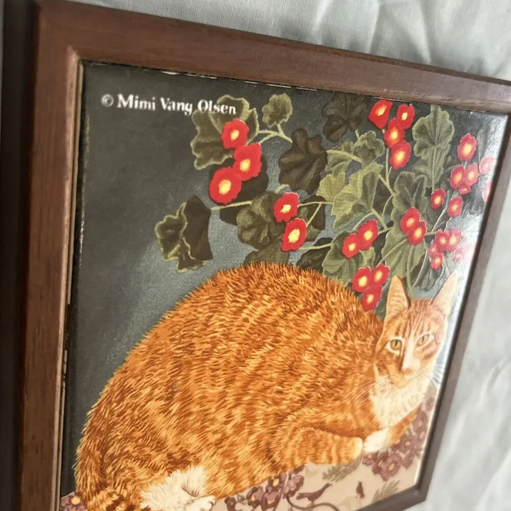 Vintage Mimi Vang Olsen Orange Tabby Cat Tile Trivet Avon